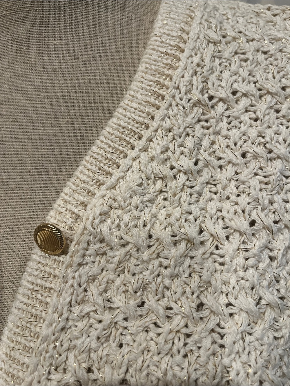 Zara Cream Textured Button-Front Sweater with Gold Threads - Picture 2 of 5